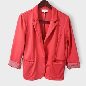 Skies Are Blue Coral Pink Jersey Knit Blazer Jacket Cuffed Striped Size L